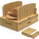 LOHASOK Bamboo Bread Slicer Guide: Bread Cutter for Homemade Bread Loaf - Adjustable and Foldable with Crumb Tray