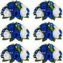 Sziqiqi Blue Artificial Flowers for Decoration Fake Kissing Flower Balls for Wedding Centerpieces Tables Flower Centerpiece Arrangement for Party Festival (Royal Blue & White)