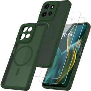 Magnetic for Motorola Moto G 2026/G Play 2026 Case with 2 * Tempered Glass Screen Protector Matte Translucent Shockproof Protective Bumper Moto G 2025/G Play 2025 Phone Cover(Green)
