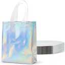 PACKINNO 15 Pcs Iridescent Gift Bags with Handles, 8x4x10 Inch Holographic Reusable Gift Bags Medium Size, Ideal for Birthday, Christmas, Party Favors, Wedding, Holidays, Valentines (Silvery)