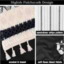 FRAMICS Farmhouse Linen Kitchen Curtains 36 Inch Length Black Striped Short Curtain for Windows Boho Crochet Small Window Curtains for Kitchen Rod Pocket Tier Curtain for Bathroom, Cafe, 2 Panels