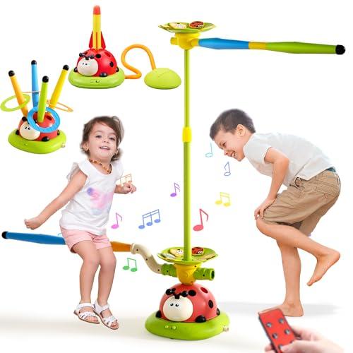 Pobaiyi 5 in 1 Musical Jump Toys, Toss Ring Game Stomping Launch Rocket Launcher for Kids, Obstacle Avoidance & Jump Squating Toy Games Remote Control Outdoor & Indoor Toys for Ages 4-8 8-13