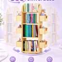 Small Rotating Book Shelf for Toddler Room 4 Tier Wood Swivel Bookcase