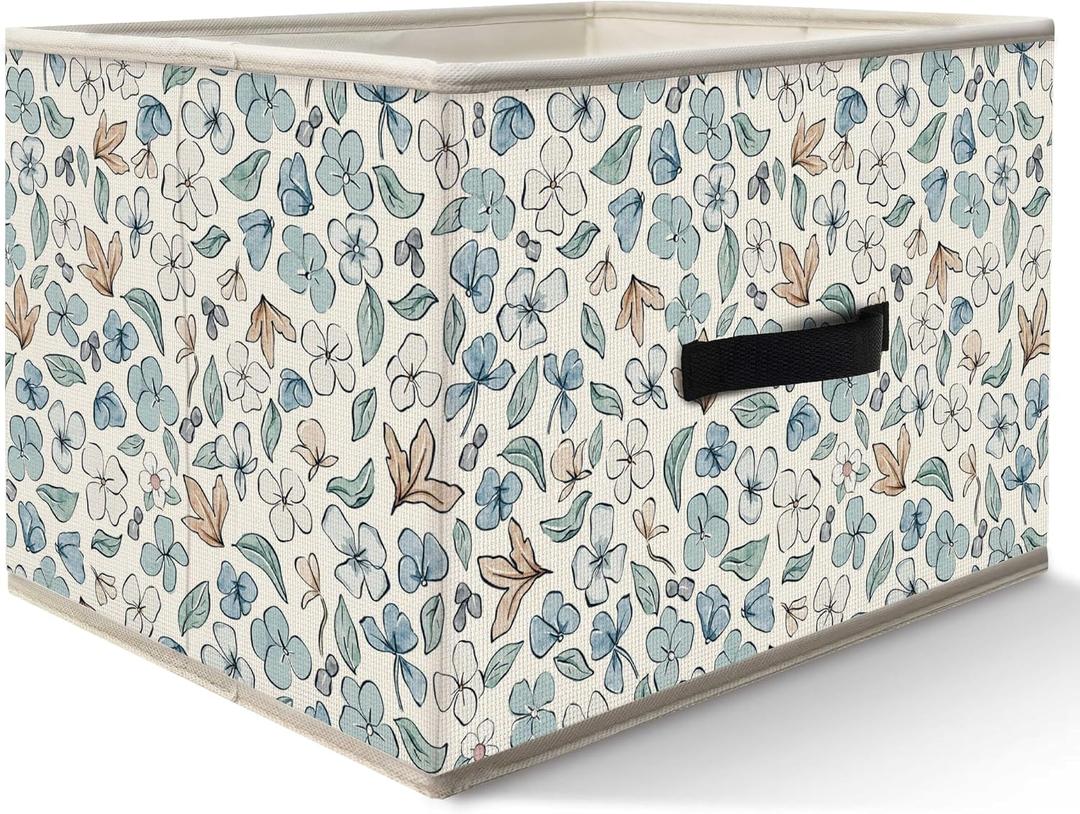 Nogrit Watercolor Floral Storage Bins Box, Toybox for Girls, Blue and White Flower Foldable Baskets Organizer Container with Handles for Girls Bedroom Dorm Bathroom Clothes Toys Books, 36"L x 27"W x 27"H