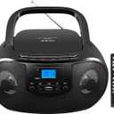 Portable CD Player Boombox with FM Radio, Top Loading CD Stereo Boom Box for Home, Bluetooth, Remote Control, LED Light, Headphone/Mic Jack, Support CD-R/RW/MP3-CD, USB, LCD Display, Black
