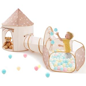 Tiny Land Kids Play Tent with Tunnel, Pop Up Play Tent with Ball Pits for Toddlers, Baby Tent with Carry Bag, Toddler Tents Indoor (Khaki)
