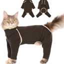 Cat Pajamas - Coffee, L - Prevents Hair Loss, Sticky Hair Clothes, Sphynx Clothes, Anti-Licking or Skin Disease Recovery Suit for Female Cats, Pet Apparel Onesie