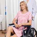 Deyeek Hospital Gowns for Women Tear Away Snap Open Back Post Surgery Dress (Pink)