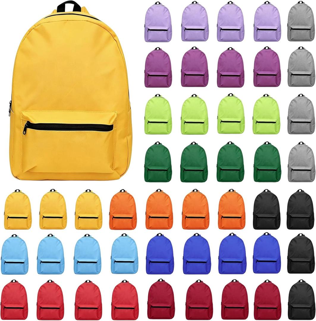 48 Pack Backpacks Bulk Classic Student Bookbags 17 Inch Heavy Duty Backpacks for School Stadium Events Work Outdoor Travel, 12 Assorted Colors