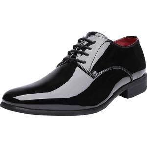 Bruno Marc Men's Faux Patent Leather Tuxedo Dress Shoes Classic Lace-up Formal Oxford (7, Black)