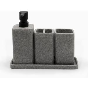 ZCCZ Grey Bathroom Accessory Sets, 4 Pieces Bathroom Accessories Complete Set Vanity Countertop Accessory Set, Includes Lotion Dispenser Soap Pump, Tumbler, Toothbrush Holder and Tray (Gray)
