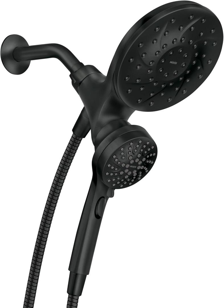 Moen Engage Matte Black 2.5 GPM Handheld Showerhead and Rain Shower 2-in-1 Combo Featuring Magnetic Docking System and Metal Hose, 26009BL