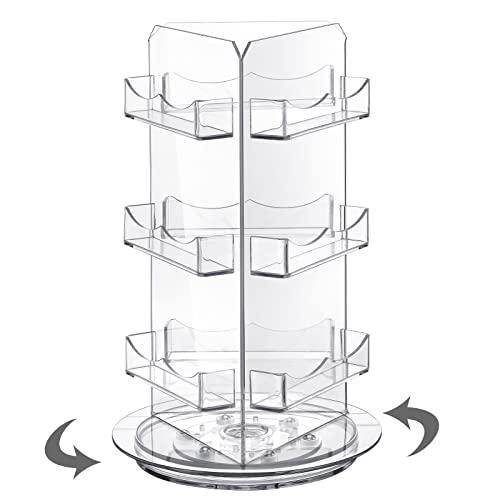 Spiareal Spinning Clear Business Card Holder 3.5" x 2" Acrylic Sticker Display Stand Appointment Cards Rotating Stand 3 Tier Brochure Display Holder for Tabletop Office Home Desk(5.9 x 9.8 Inch)