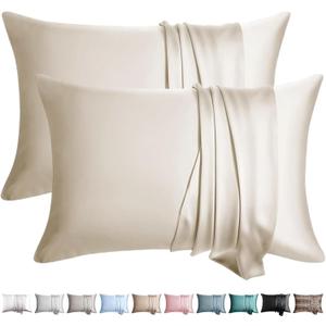 100% Silk Pillow Cases 2 Pack King Size Mulberry Silk Pillowcase for Hair and Skin Set of 2 Highest Grade 6A Silk Soft Breathable Cooling with Hidden Zipper, Beige