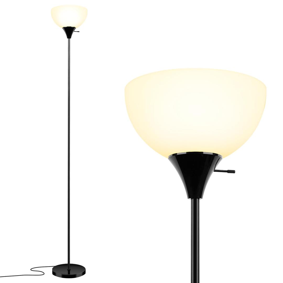LALISU Floor Lamp, Standing Lamps with White Plastic Shade, Led Floor Lamp Rotary Switch Floor Lamps Modern Industrial Lamp, Tall Lamps for Living Room Bedroom Office Dining Room (All Black)