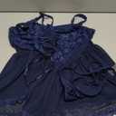 Lilosy Sexy Garter Belt Mesh Lace Babydoll Lingerie Dress Set with Thong (Navy Blue) XL