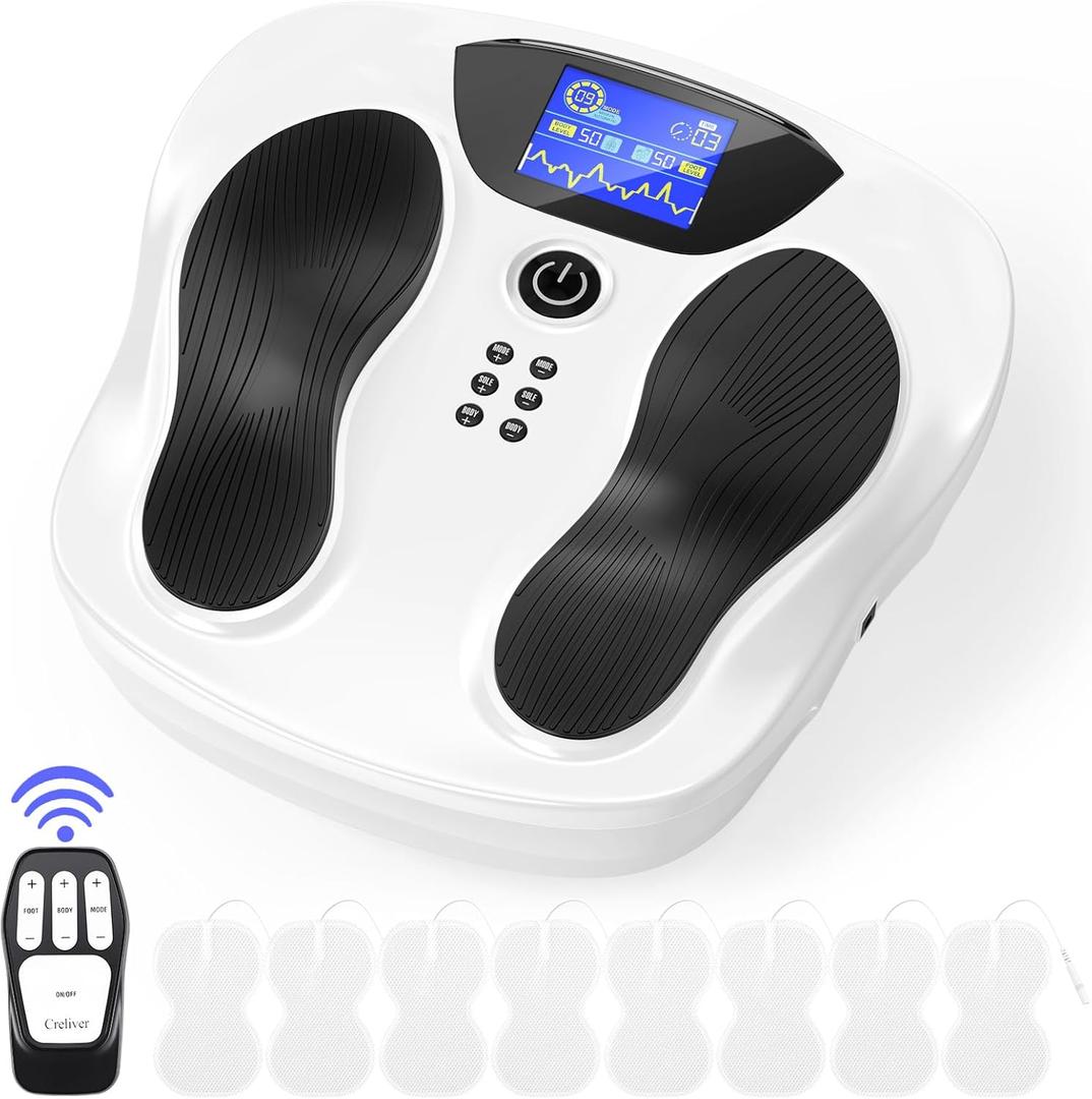 Creliver Medic Foot Nerve Muscle Stimulator Pro +, FSA HSA Eligible, EMS/TENS Leg Foot Massager for Neuropathy Pain Relief, Plantar Fasciitis, Circulation, Tens Unit Muscle Stimulator with 8 Gel Pads