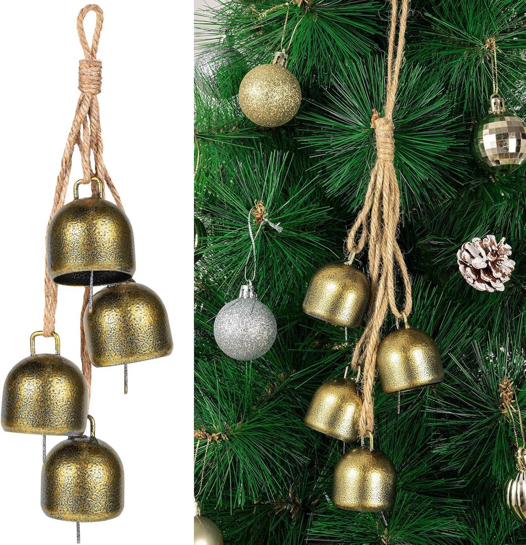 Vintage Brass Bells - Hanging Gold Christmas Bells for Mantle, Garland, Wreath