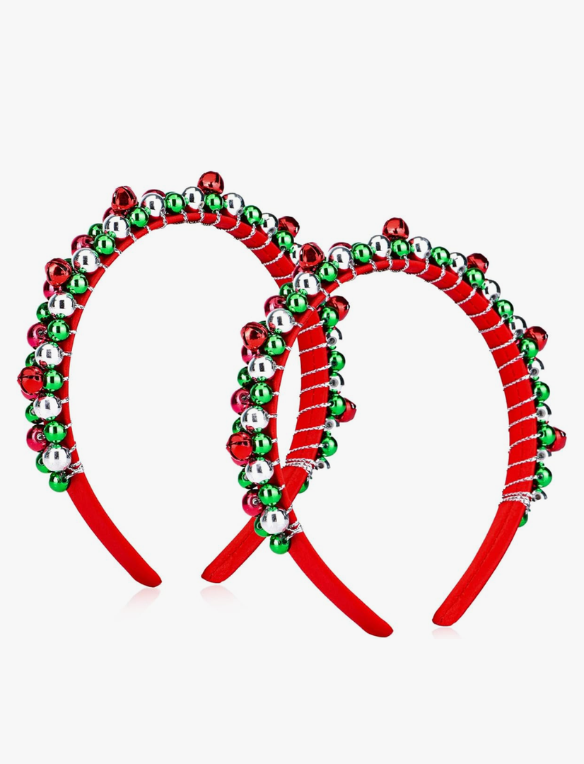 4 Pack Christmas Headband Christmas Bell Hairband Girls Headbands Red Green Silver Hair Accessories