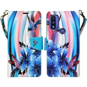 Zase for Motorola Moto G Play (2023)/Moto G Pure/Moto G Power (2022) Wallet Phone Case Pouch PU Leather Flip Folio Cute Cover w/Kickstand ID Card Slot Wrist Strap Magnetic Lock (Blue Bird)