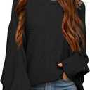 Mafulus Girl's Oversized Crewneck Fall Sweaters Kids Batwing Long Sleeve Slouchy Chunky Cute Pullover Jumper Shirts 5-14T (11-12 Years, Black)