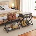 BAMBOOHOMIE 2 Pack Bamboo Luggage Rack for Guest Room, 26.77" Folding Wide Suitcase Stand with Storage Shelf, Thickened Luggage Stand Holder for Bedroom Hotel, Luggage Rack for Suitcases (Black)
