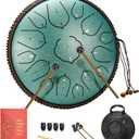 Steel Tongue Drum 14 Inches 15 Notes Hand Pan Drum Rain Drum Percussion for Meditation Yoga Musical Education for Adult& Kids(Lotus Green)