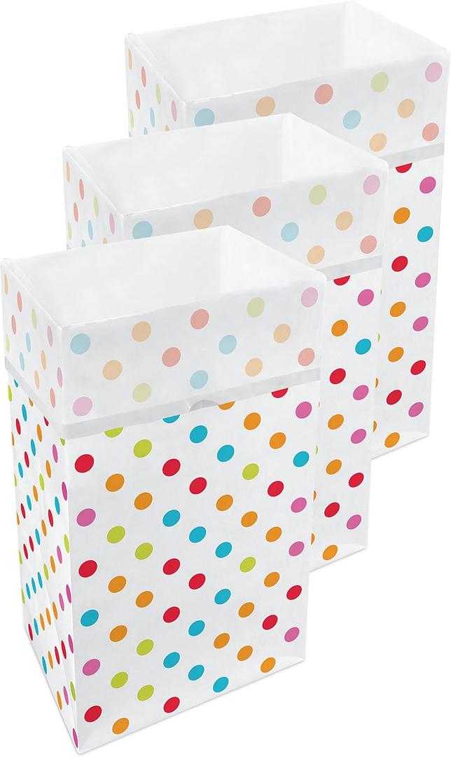 Clean Cubes 30 Gallon Disposable Pop-Up Trash Cans (3-Pack) with Fitted Bags Foldable Garbage & Recycling Bins for Parties, Events & Kitchen (Polka Dot, 30" H x 14" W x 17" D)