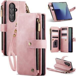 Vinich for Samsung Galaxy Z Fold 7 Wallet Case with Card Holder, Detachable Strap RFID Blocking Credit Slots Kickstand Shockproof Phone Cover Fit for Galaxy Z Fold 7 8.0" Rose Pink