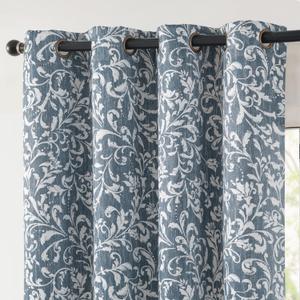 jinchan Blackout Curtains for Bedroom, Blue Scroll Floral Patterned Curtains 84 Inch Length for Living Room, Farmhouse Vintage Art Deco Drapes, Thermal Insulated Window Curtains Grommet 2 Panels