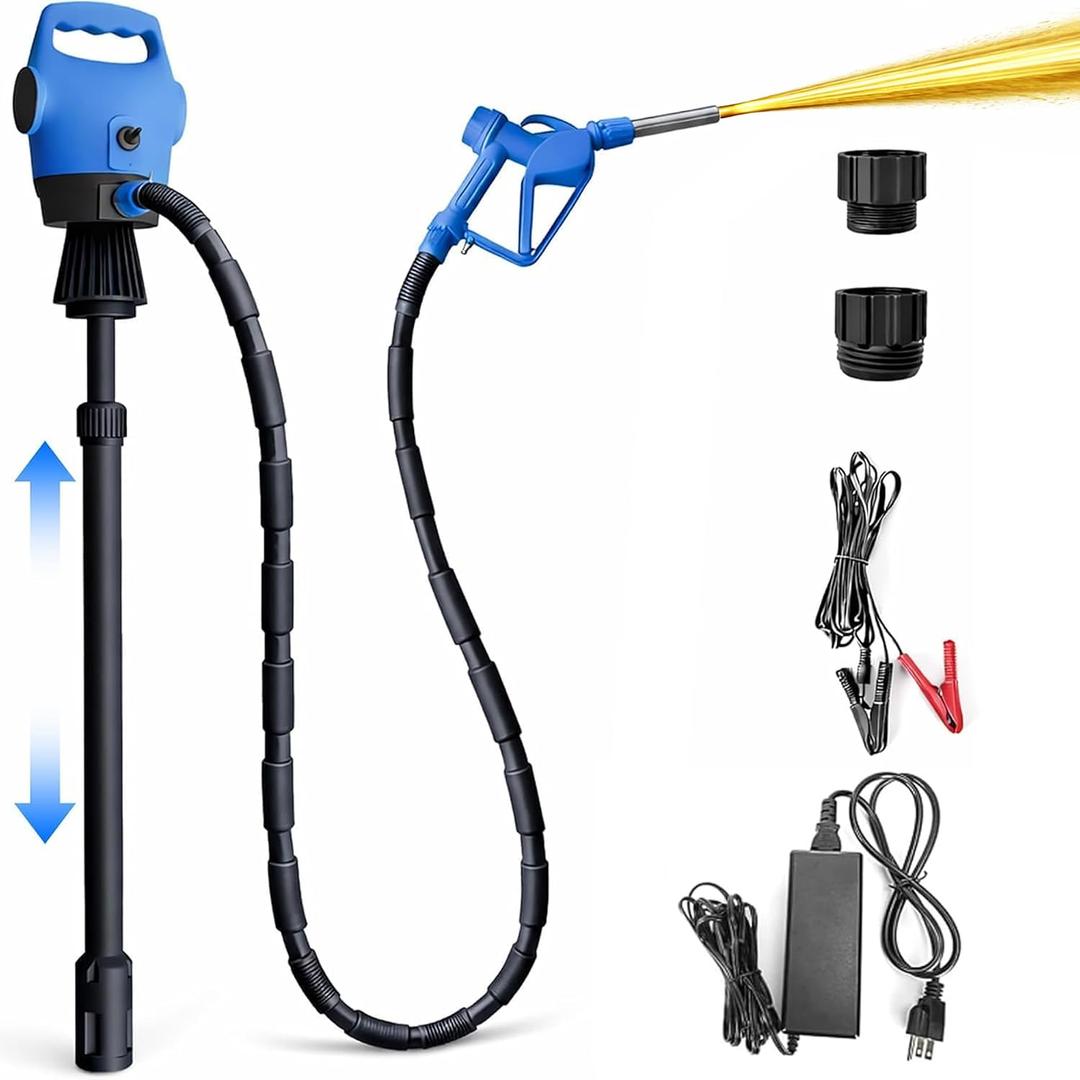 Electric Drum Pump with 120V AC/12V DC Power,DEF 55 Gallon Drum Pump with Built-in 2-Inch Bung Adapter, 5 GPM Flow Rate,Telescoping Suction Tube 34" to 49" Suitable for Diesel, DEF, Water, Antifreeze