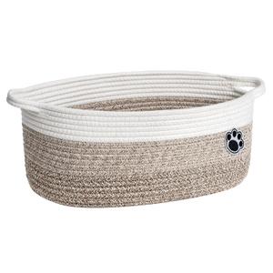 Dog Basket Gift Basket Empty, 13.6"x 10" x 6" Woven Storage Baskets for Organizing, Cotton Rope Baskets for Shelf, Dog Storage Bins with Handles, Mixed-Brown