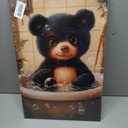 Bathroom Bear Canvas Wall Art Funny Toilet black Baby Bear painting Decor Pictures Nursery Kids Room Animal Posters Prints for living Children Bedroom Classroom Decoration