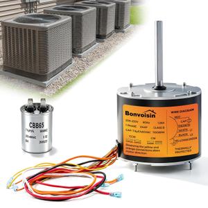 Bonvoisin Condenser Fan Motor 1/4 HP, 1100 RPM, AC Replacement Condenser Fan Motor with Capacitor for Genteq Bryant Payne Dayton, CCW/CW Reversible Rotation, 208-230V