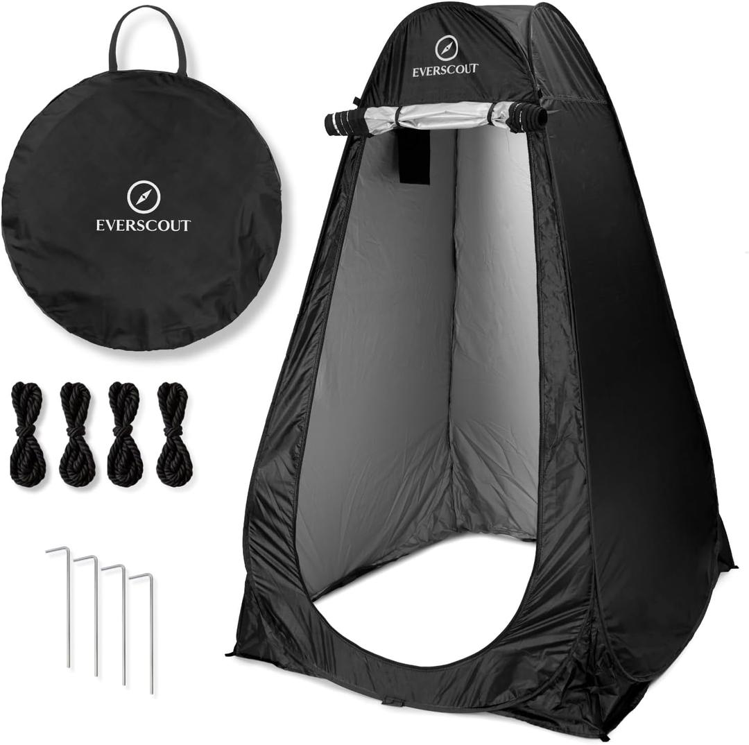 Upgraded Wider top & 3-Window Pop Up Privacy Tent for Portable Toilet. Camp Shower or Changing Tent, Water-Repellent, UV-Protective. Ideal for Beach, Hiking, Camping Essentials and Festivals, Black