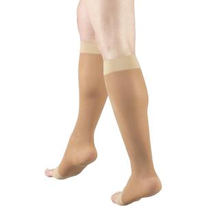 Truform Sheer Compression Stockings, 15-20 mmHg, Women's Knee High Length, Open Toe, 20 Denier, Beige, Medium