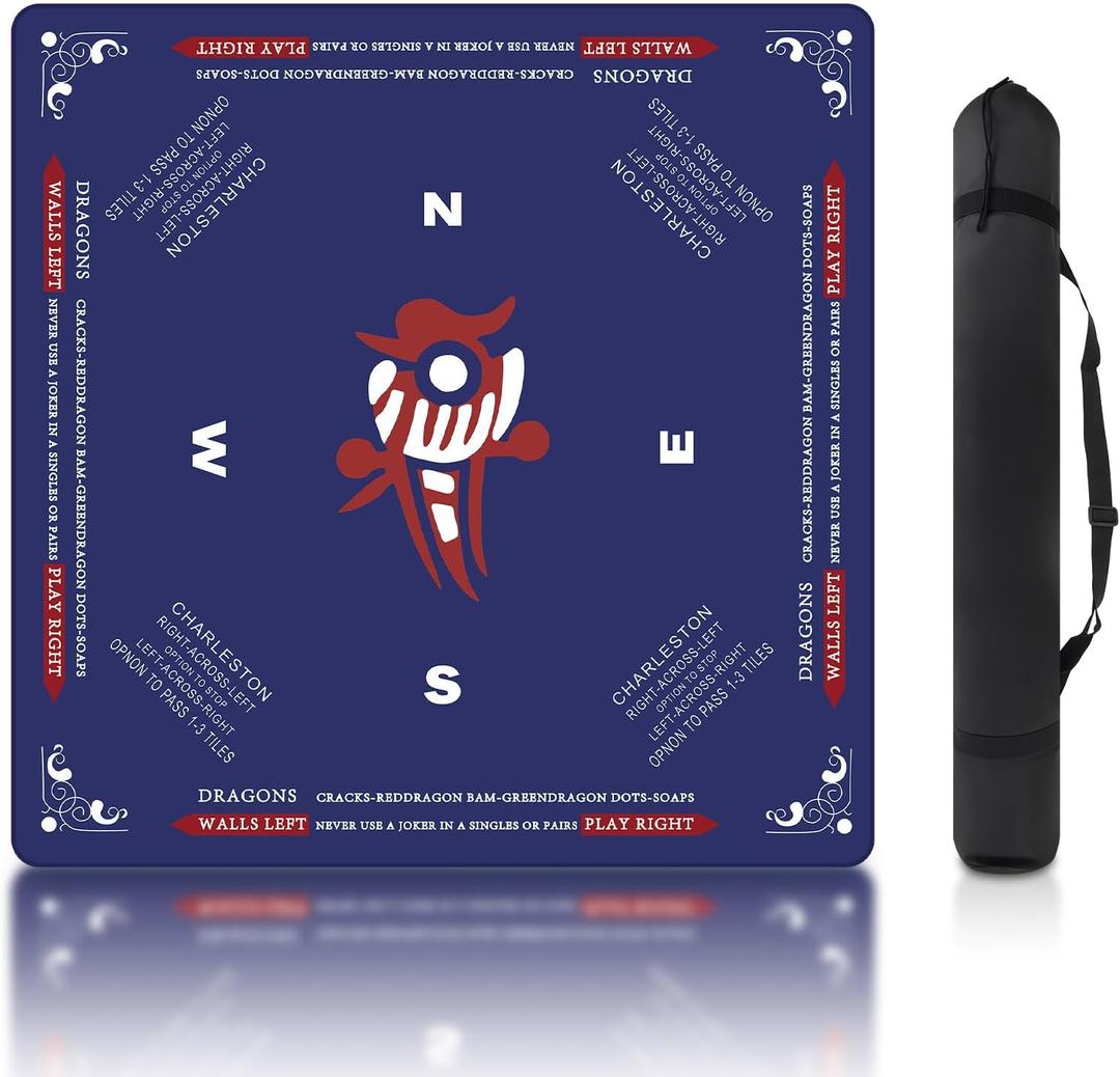 Mahjong Mat - 31.5x31.5 Inch Mahjong Mat for Table, Non-Slip Noise Reduction Mahjong Table Mat for Poker, Dominoes, Board Games & Card Games (Dark Blue)