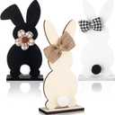 Pinkunn 3 Pcs Wooden Easter Table Decorations Signs Farmhouse Bunny Decor Signs Tabletop Centerpiece Black and White Easter Decor Farmhouse Spring Rustic Tiered Tray for Home Kitchen Office Party Gift