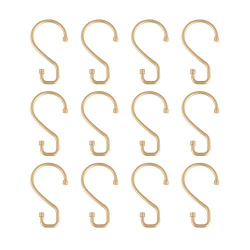 Bath Bliss 12 Pack S-Hook Shower Curtain Rings | Bathroom | Metal S Shaped Hooks | Easy Glide | Easy to Install | Hang Mugs, Pans, Towels | Satin Gold