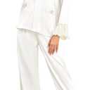 Brosloth Womens Silk Satin Button Up Pajamas for Women Soft Comfy Long Sleeve 2 Piece Loungewear Set Sleepwear (XXL)