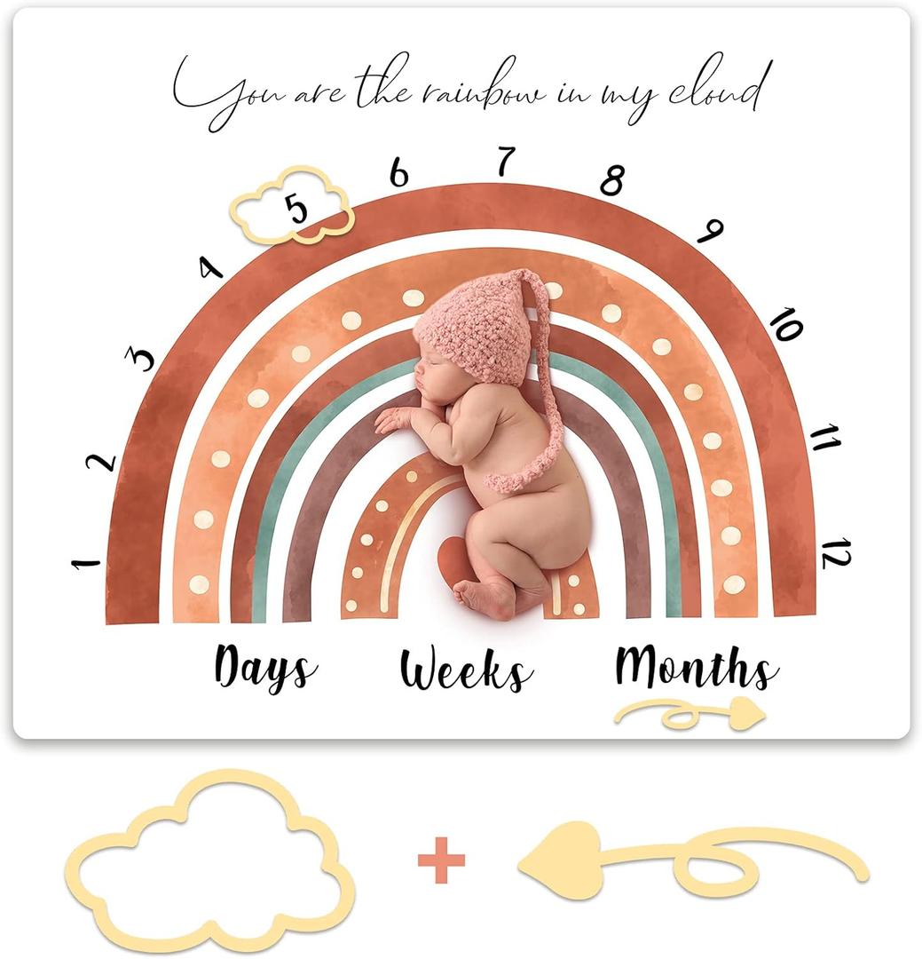 Tegeme Boho Rainbow Monthly Milestone Blanket Rainbow Newborn Boy Girl Unisex Milestone Blanket Muted Baby Monthly Picture Infant Growth Photography Background Nursery Photo Prop 40 x 50 Inch