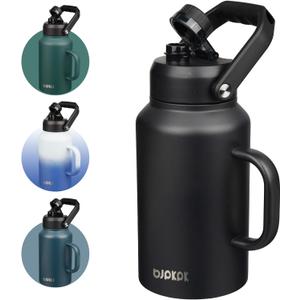 BJPKPK 87oz Insulated Water Bottle with Handle, Large Dishwasher Safe 2/3 Gallon Water Bottle, BPA Free Water Jug, Wide Mouth Metal Flasks with Anti-slip Bottom, Keep Cold & Hot,Black