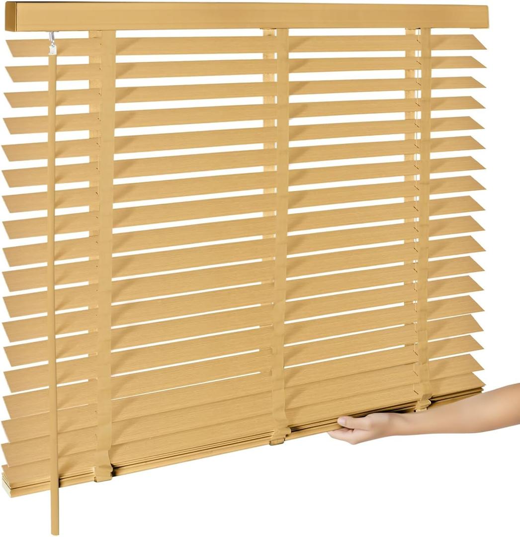 2" Cordless Real Wood Blinds for Indoor Windows, Natural, 24" W x 48" H | Horizontal Venetian Blinds with Tilt Wand, Light Filtering, Privacy Control, Easy Installation for Bedroom, Living Room