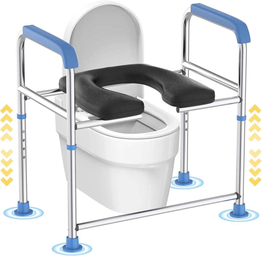 Raised Toilet Seat with Handles - Padded Toilet Seat Riser for Seniors with Adjustable Height, 400lbs Medical Toilet Seat with Handles Over Toilet for Seniors, Elderly, Pregnant & Handicap