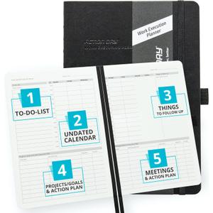 Action Day Undated Weekly, Monthly Planner, Designed to Get WORK Done - To-Do List, Projects List, Meeting Notes & Action Items - Perfect for Office & School, Pocket, Lay-Flat Binding, 7x9, Black