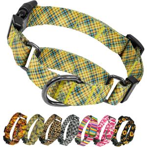 Kazazoo Martingale Collar for Dogs with Quick Release Buckle Adjustable Soft Durable Dog Collar for Small Medium Large No Pull Training Dog Collars-Yellow&Blue Plaid L (L:1" Wide for 15.8"-21.3" Neck)