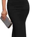 EYNMIN Women's Sleeveless Slip Bodycon Corset Maxi Dress Spaghetti Strap Ruched Elegant Evening Party Long Dresses Black XS