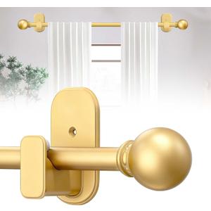 Curtain Rods No Drilling for Windows 36 to 88 Inch:No Drill Small Gold Curtain Rod with Adhesive Brackets for Bedroom,5/8" Apartment Renter Friendly Adjustable Drapery Rods Easy Install