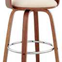 Armen Living Daxton Mid Century Modern Swivel Bar Stool for Kitchen Island Counter in Cream Faux Leather and Walnut Wood, 26" Seat Height