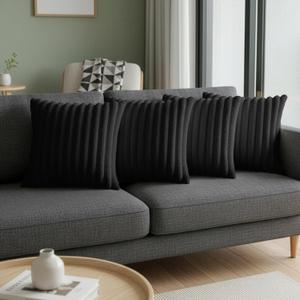 Black Throw Pillow Covers 20 x 20 Set of 4, Cute Boho Throw Pillow Cover for Couch/Bed, Decorative Pillows Covers for Sofa/Bed, Accent Pillow Covers for Living Room, Rustic/Home/Room Decor